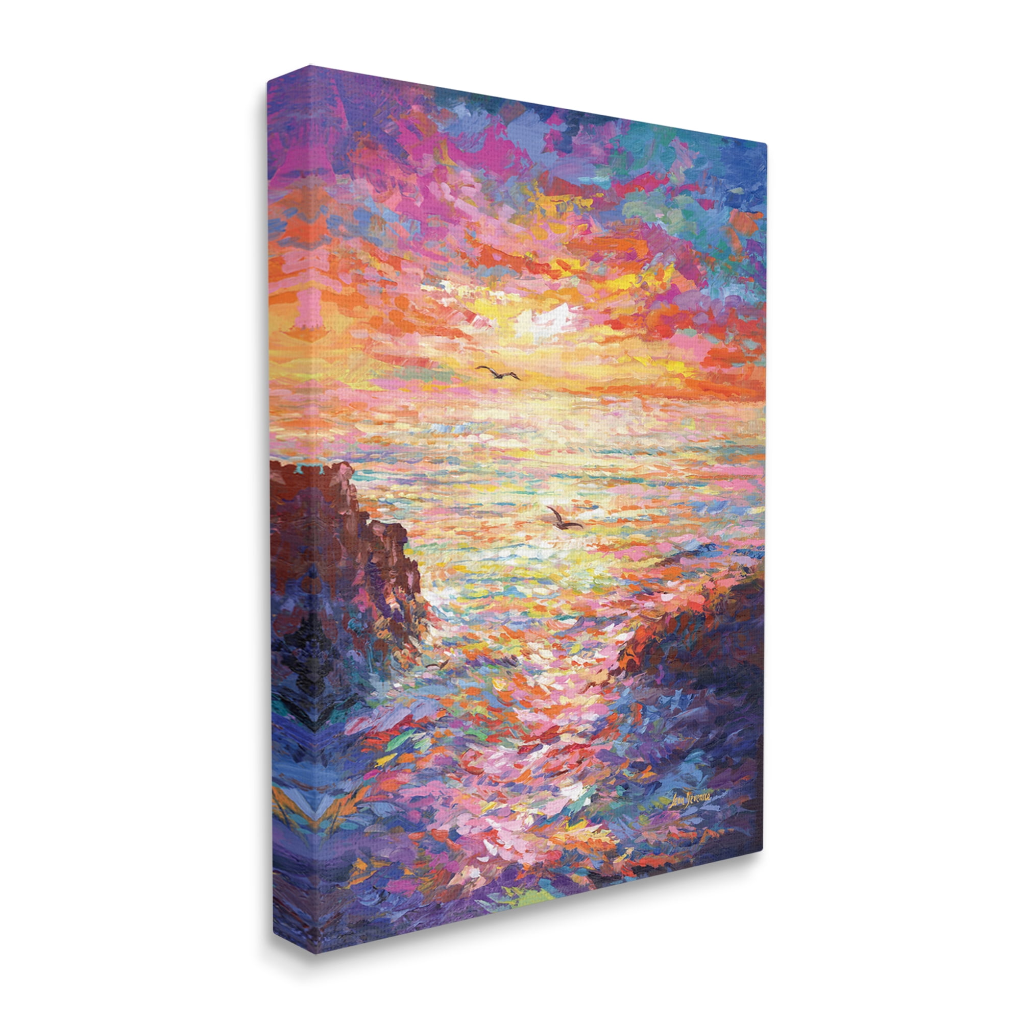 Stupell Industries Vibrant Abstract Ocean Sunset Landscape Painting Gallery Wrapped Canvas Art Print Wall Art, 36 x 48