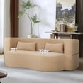 thumbnail image 6 of 2-in-1 Convertible Sofa Bed, Full Size Folding Loveseat Couch with Soft Teddy Fabric, No Assembly Needed, Floor Sofa Mattress with 2 Pillows, Space-Saving Futon for Small Living Room, Dorm, RV,Aprico, 6 of 16
