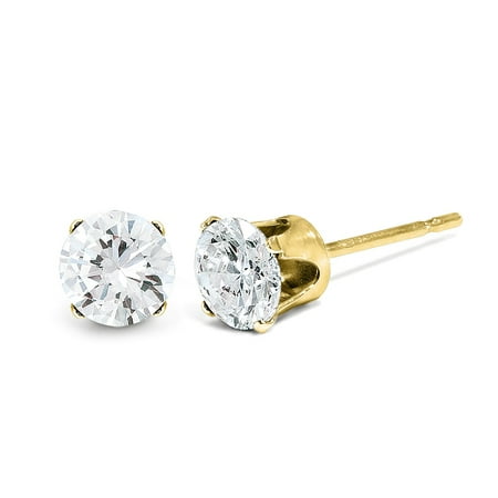 - 14kt Yellow Gold .05ct. I2 K L Diamond Stud Push On Post Earrings Ball Button St Type Fine Jewelry Ideal Gifts For Women Gift Set From Heart