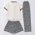thumbnail image 2 of YMNXA Pajamas For Women Set Short Sleeve Lapel Buttons Leopard Print Tops Shorts Pants Soft 3 Piece Outfit For Home Relaxation And Nightwear White L, 2 of 7