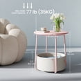 thumbnail image 7 of LEDREM Modern Round Accent Table with Fabric Storage Bin, Compact Nightstand for Bedroom & Living Area, Space-Saving Furniture with Patented Design, Pink and White, 7 of 7