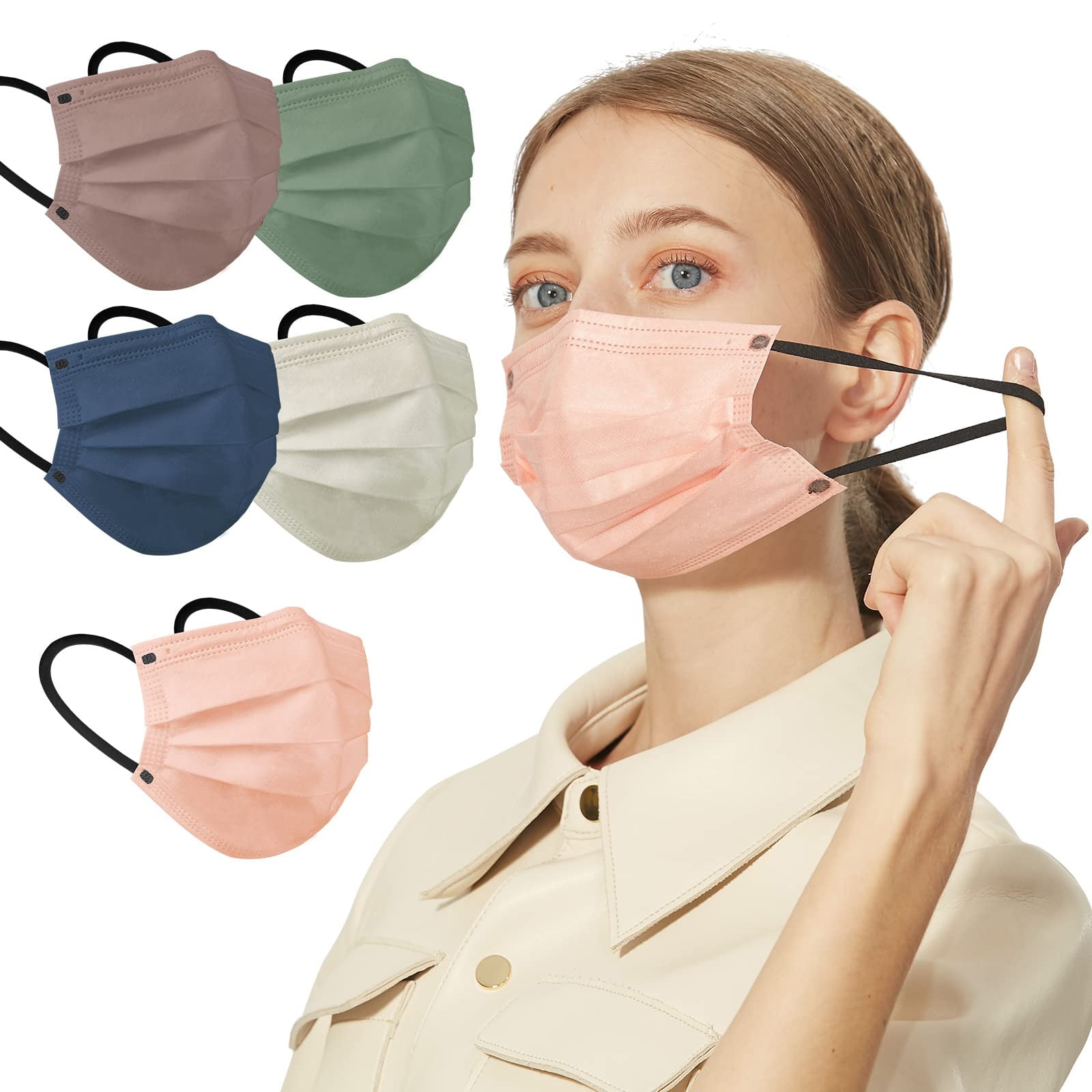 50 Pcs Adult Disposable Face Masks,4 Ply Multicolor Breathable Masks,Individually Wrapped Masks for Men & Women