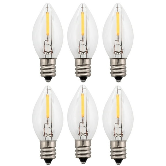 LED Night Light Bulbs (6 Pack), C7 Replacement Light Bulbs – 7W Equivalent , White Warm 2700K, Christmas String Lights, Electric Window Candles