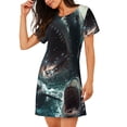 thumbnail image 2 of Balery Wave Ocean Animal Shark Camisón de manga corta con cuello redondo para mujer, cómodo y elegante., 2 of 6