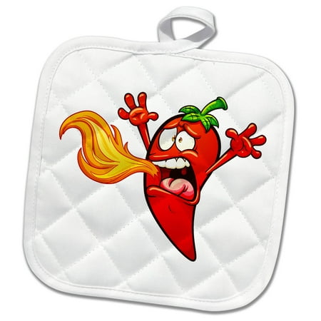 3dRose Funny Hot Pepper Chili breathing fire - Pot Holder, 8 by