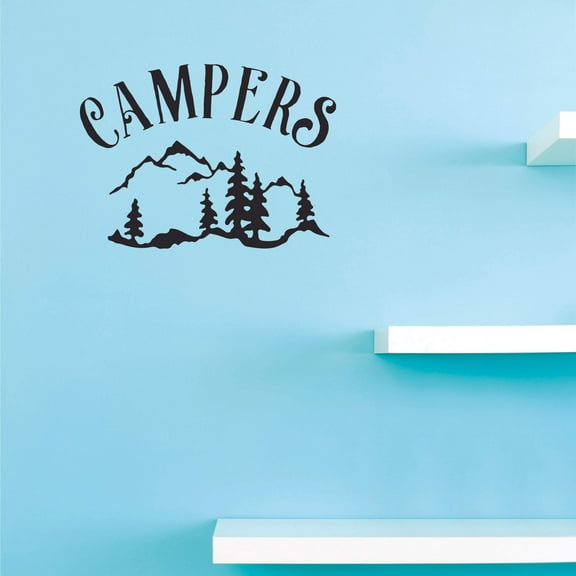 Campers Wall Art Decal for Bedroom or Living Room - DIY Removable Adhesive Nature Camping Lovers Home Sticker Decoration 20" x 30"