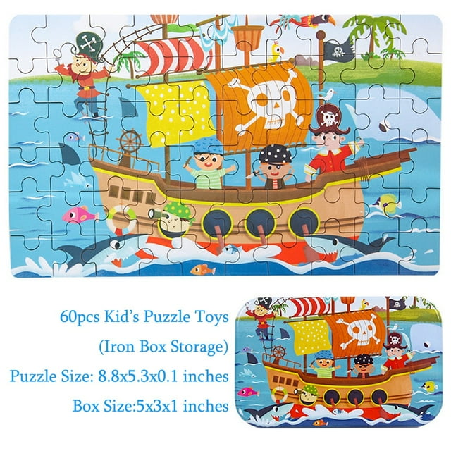Popular Picks, Wooden Puzzles, Toddler Learning Toy, Large Pieces, Simple Design, Activity Set, for Youth, Early Development, Educational Game, 60PCS Akmoler Popular Picks | Wooden, Brown