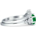 thumbnail image 5 of Two Piece Round Vintage Style Ring Green Emerald Cubic Zirconia White Tone 925 Sterling Silver, Size 6, 5 of 7