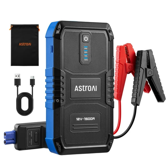 AstroAI V8 Car Battery Jump Starter, 1500A Jump Starter Battery Pack for Up to 6.0L Gas & 3.0L Diesel Engines, 12V Portable Jump Box with 3 Modes Flashlight and Jumper Cable, Blue