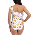 thumbnail image 6 of Yiaed Cartoon Birds & Flowers Print Women One Piece Swimsuits Tummy Control One Shoulder Bathing Suits Pattern Ruffle Swimwear-X-Large, 6 of 8