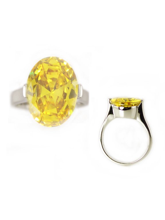 Stainless Steel Opal Cut Topaz Color Cubic Zirconia Solitaire Engagement Ring