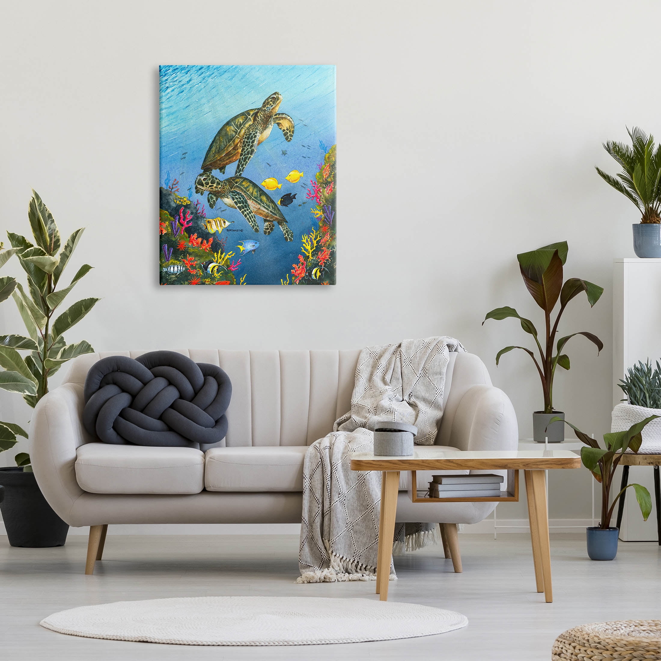 Sea Turtles Swimming Underwater Reef Animals & Insects Graphic Art Gallery Wrapped Canvas Print Wall Art