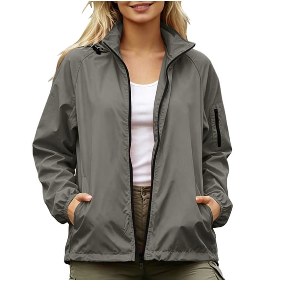 Ghalytn Women's Packable Hooded Rain Jacket with Arm Zipper Pocket, Waterproof Windproof Lightweight Travel Coat