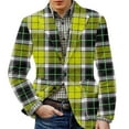 thumbnail image 3 of Kixjoy Blazer for Men Big and Tall Long Sleeve Button Down Blazer Fashion Slim Fit Lightweight Suit Jackets Plaid Fall Casual Jackets for Men with Pockets, Yellow M, 3 of 5