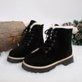 thumbnail image 3 of Women's Vintage Suede Ankle Boots Platform Comfortable Mid Calf Combat Boots Round Toe Lace Up Short Winter Booties Black Size 7.5, 3 of 8
