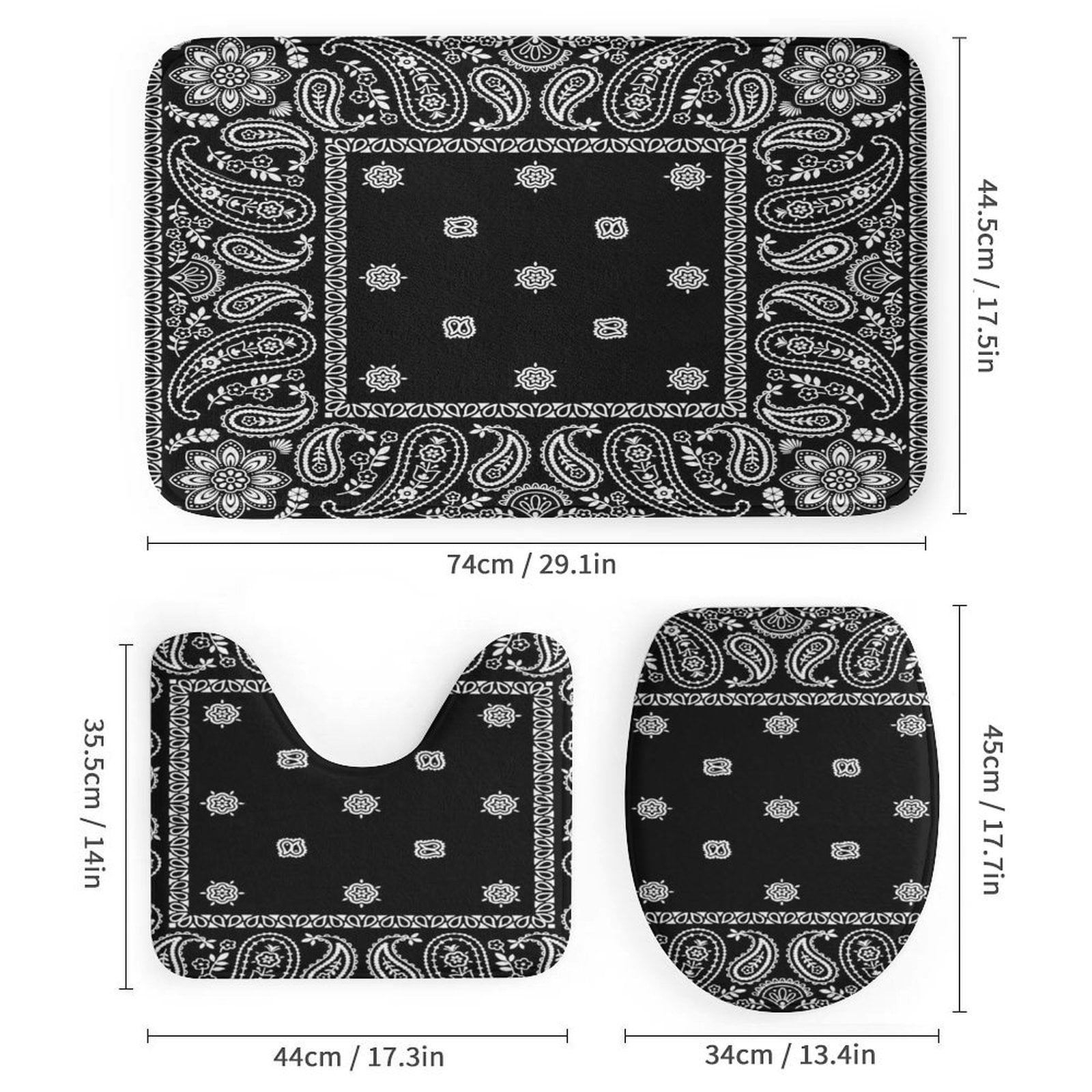 Bandana Pattern Shower Curtain Bathroom Sets Toilet Lid Rug, Bath Mat And Contour Mat, Shower Curtain 4Pcs