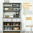 thumbnail image 5 of HOMCOM 63.5" Kitchen Buffet with Hutch, Pantry Storage Cabinet with 4 Shelves, Drawers, Framed Glass Doors, Open Microwave Countertop, Ash Grey, 5 of 9
