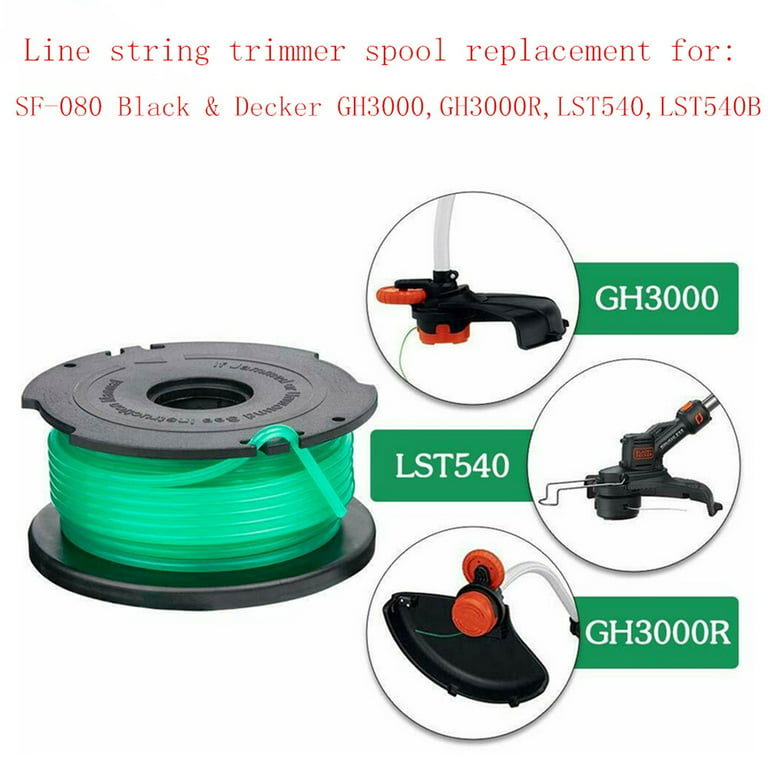 Replacement Trimmer Line Spool 3 Pack for Black & Decker SF-080-BKP +  Cap