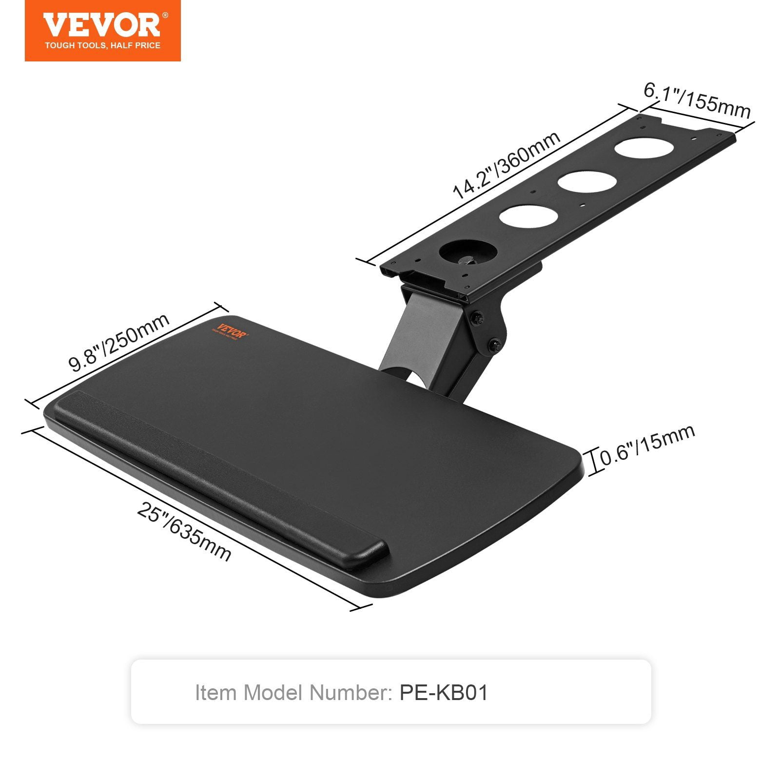 Adjustable Under Desk Keyboard Tray - Slide Out 25x9.8 Inch, Ergonomic Height & Angle Tilt for Office, Home (Black)