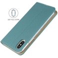 thumbnail image 5 of iPhone Xs Genuine Cowhide Leather Wallet Case,Headset Winder,Flip Folio Magnetic Closure,Card Holder Slots,Kickstand,Cash Pockets Wrist Strap Cover Case for iPhone X,5.8",Light Blue, 5 of 17