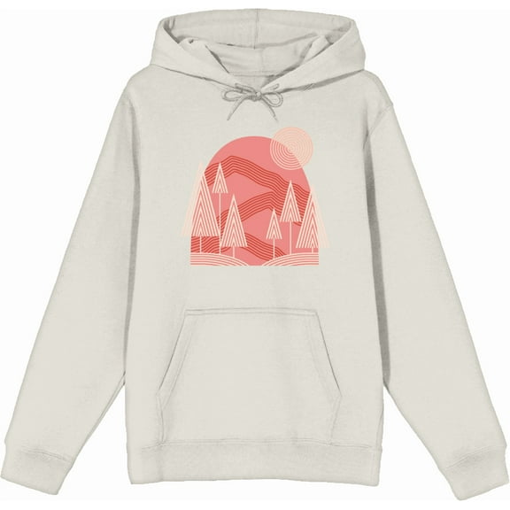 Adventure Society Mountain & Pine Trees Sand Adult Long Sleeve Hoodie-Small