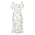 thumbnail image 4 of QUYUON Wedding Guest Dresses for Women Midi Length Casual Dress Floral Print Summer Side Split Square Neck Short Sleeve Dress Pleated A-Line Cocktail Party Mid-Length Dress Style D-4428 Mint Green XL, 4 of 7