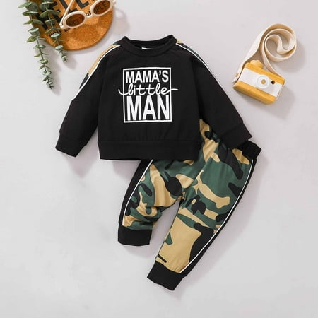 

XMMSWDLA Deals Clearance Baby Outerwear Baby Boys Spring And Autumn Clothes Infant Toddler Baby Boys Casual Letter Print Trousers Two-piece Set