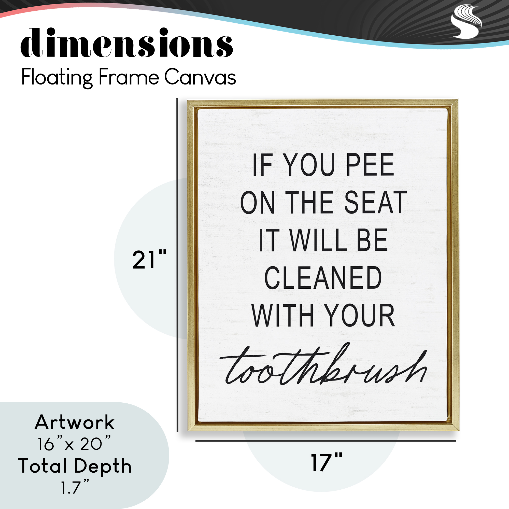 Sassy Clean With Toothbrush Warning Gold Framed Floater Canvas Wall Art, design by Lettered and Lined