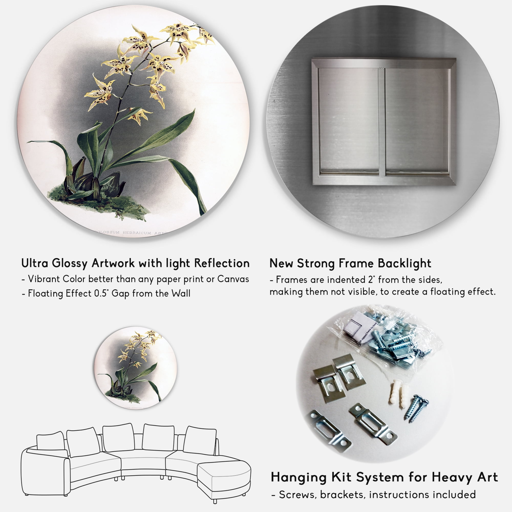 Designart 'Ancient Orchid Flower' Traditional Circle Metal Wall Art 11x11 - Disc of 11
