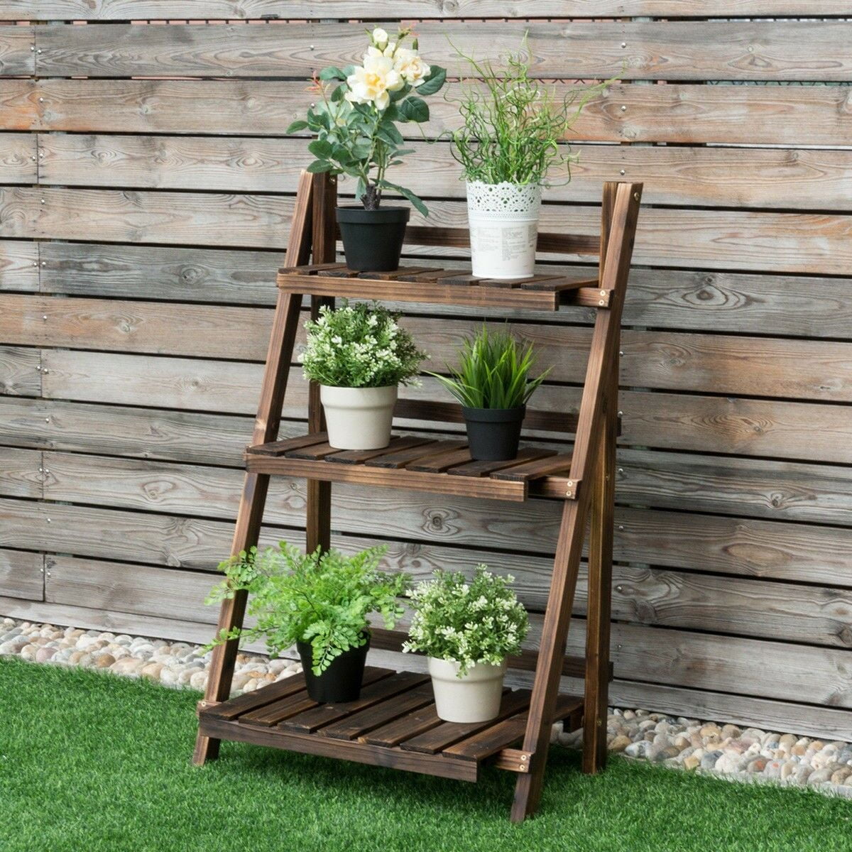 3Tier Outdoor Yard Folding Wooden Display Flower Plant