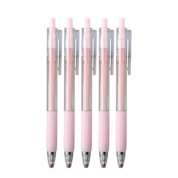 5 Pack Retractable Gel Pens, Pink Barrel, Medium Point (0.5mm), Pink Gel Ink Pens for Home, Office, Journaling, Writing, Note-Taking, Teacher Supplies