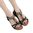 thumbnail image 3 of eczipvz Womens Sandals Women's Rivet Rhinestone Pearl Flat Sandals Slip on Memory Foam Sandals Open Toe Slide Sandals,Blue, 3 of 5