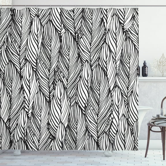 Ambesonne Feather Shower Curtain, Monochrome Outline, 69"Wx84"L, Charcoal Grey White