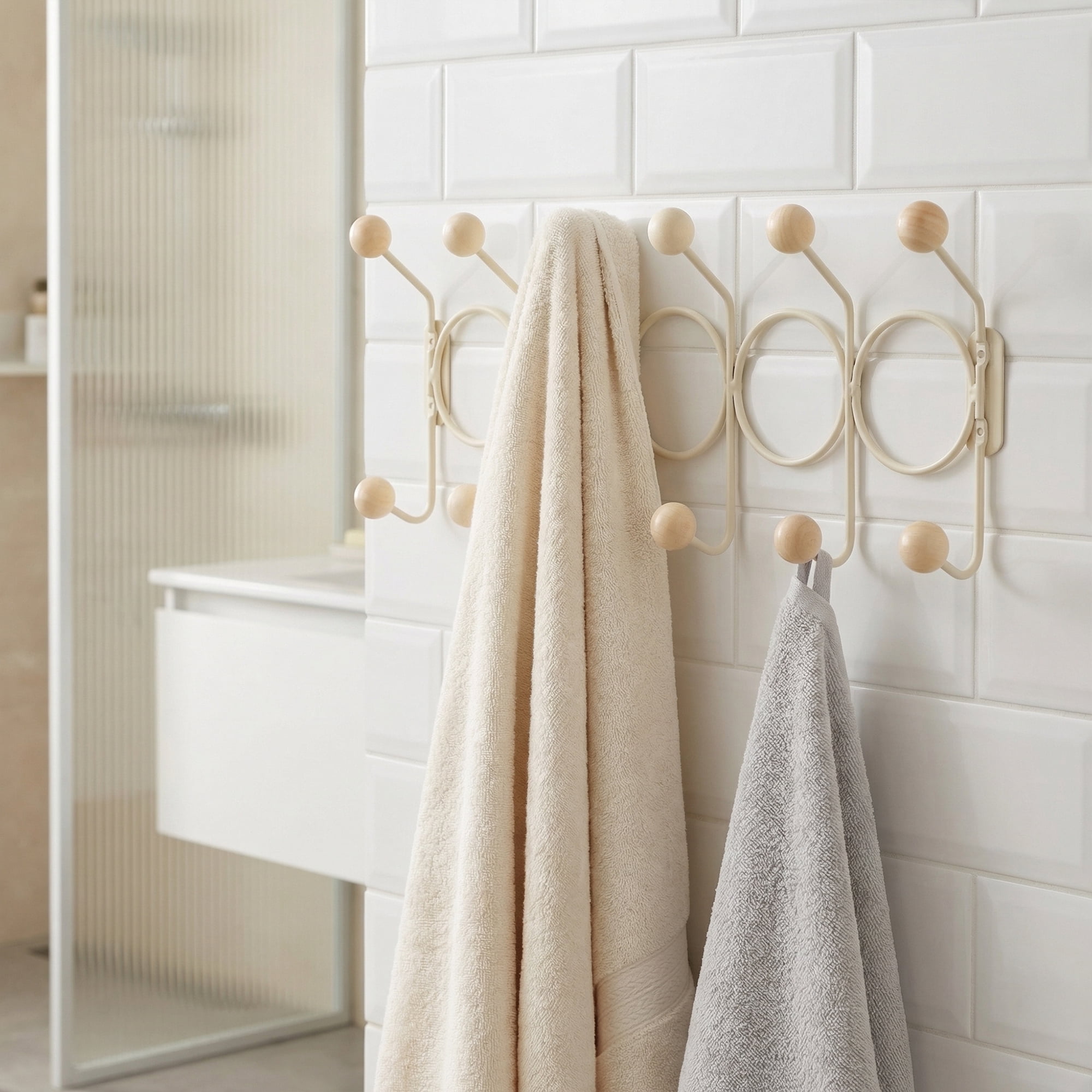 Unique Bargains Coat Rack Wall Mount with 12 Hooks for Entryway Bathroom Beige 43.5"x16.5"