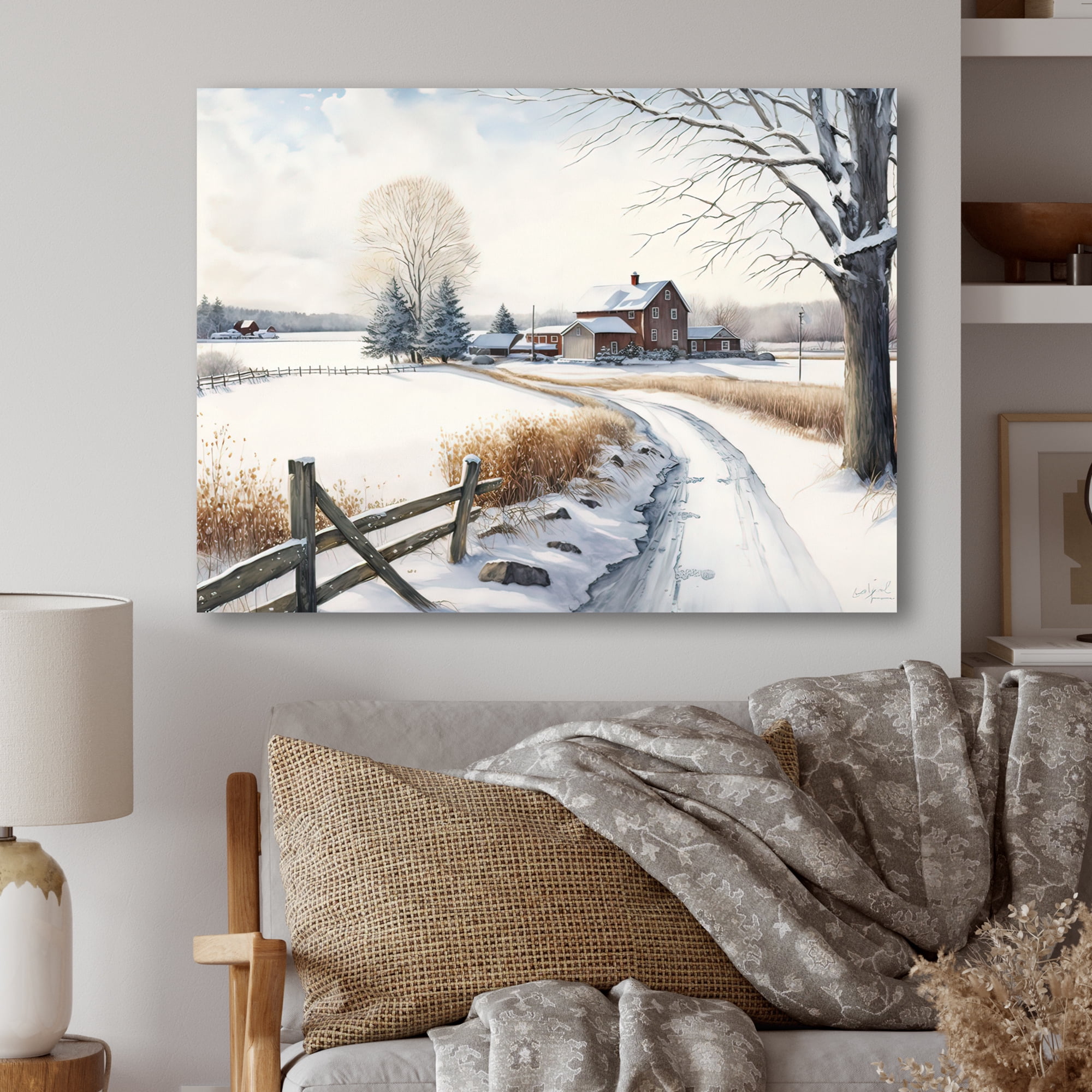 Designart Oklahoma Farm In Winter Canvas Wall Art