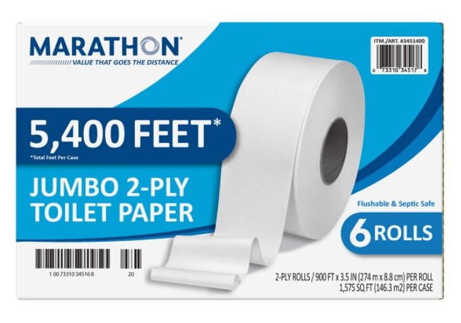 White 6 Rolls/Case *FREE SHIPPING* Toilet Paper Marathon® Jumbo Roll 