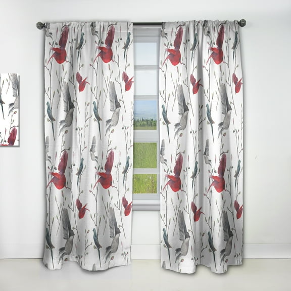 Designart 'Birds With Pattern' Farmhouse Curtain Panel