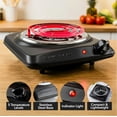 thumbnail image 2 of OVENTE Electric Countertop Single Burner, 1000W Cooktop with 6" Stainless Steel Coil Hot Plate, 5 Level Temperature Control, Indicator Light, Compact Cooking Stove and Easy to Clean, Black BGC101B, 2 of 8