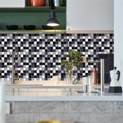 Peel and Stick Backsplash 10-Sheet 4x4 Self Adhesive Mosaic Stick on Backsplash for Kitchen Marble Tile Sticker for Bathroom Kitchen Laundry Room Camper Shower Black