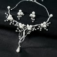 thumbnail image 2 of UDIYO Rhinestone Faux Pearl Flower Necklace Earrings Women Wedding Jewelry Set, 2 of 6