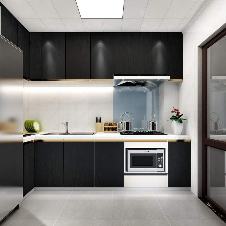 Cream Kitchen with Wood Effect and Black Accessories Stock Photo - Image of  kitchen, black: 52822304