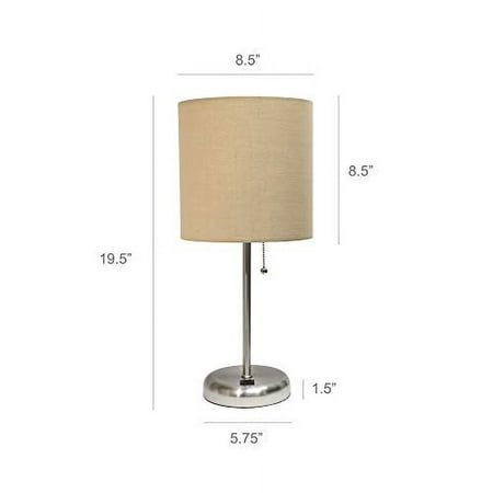 Limelights - Stick Lamp with USB charging port and Fabric Shade - Silver/Tan