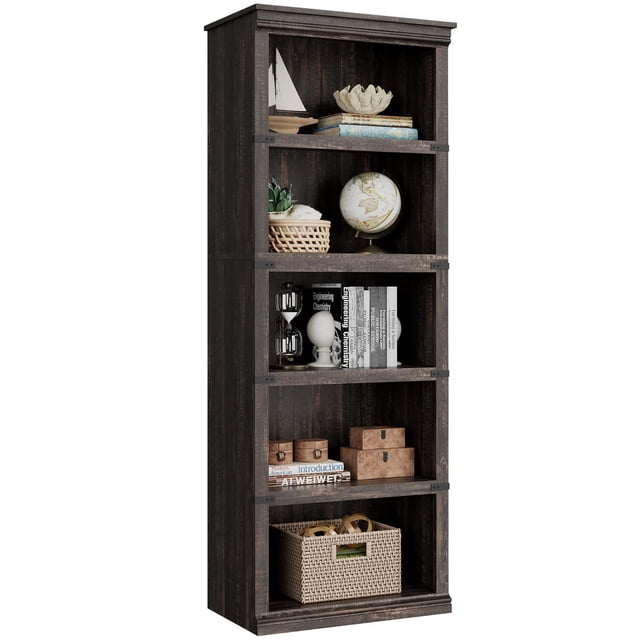 Brown 67.4-pulgada de altura y 24.5-pulgada de anchura estilo rural de madera estante de libros con 5 tier almacenamiento estantes para sala de estar y oficina en casa
