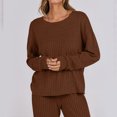 thumbnail image 5 of ITSAME Pajama Sets for Womens, Pullover Tops Elastic Waist Pants Casual Knitted Solid Loungewear Brown 2XL, 5 of 8