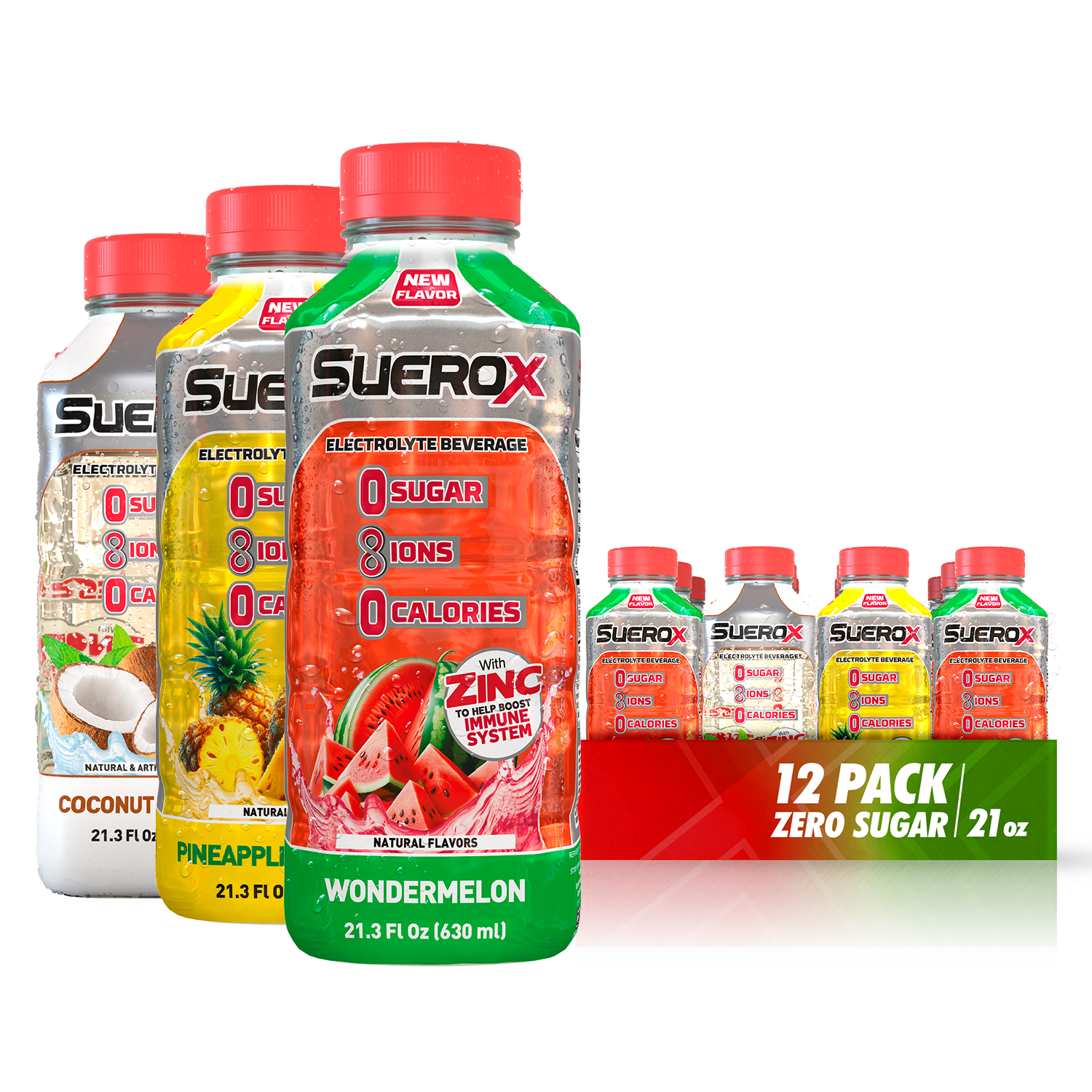 SueroX Sugar-Free Electrolyte Drink, Hydration & Recovery, Caribbean Pack, 21.3 Fl Oz, 12 Ct