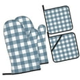 thumbnail image 3 of Oven Mitts and Pot Holders Set, Baking 4-Piece Set for Kitchen for Outdoor BBQ Mitts Heat Resistant Cooking, Blue Gingham Print Pattern, 3 of 8
