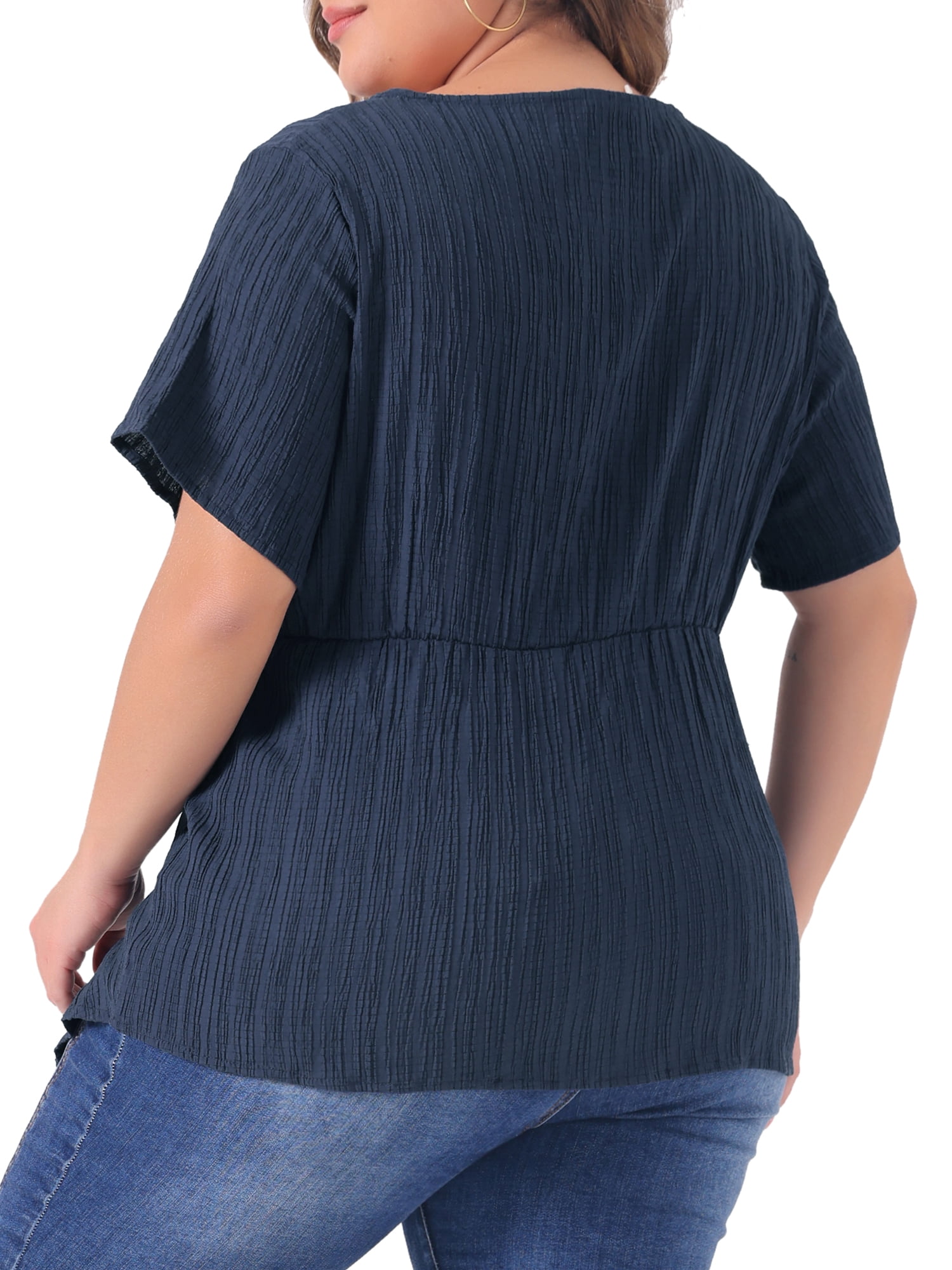 DARING DIVA Women's Plus Round Neck Asymmetrical Hem Twist Knot Top 4X Dark Blue