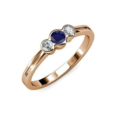 

Blue Sapphire and Diamond (SI2-I1 G-H) Three Stone Ring 0.50 ct tw in 14K Rose Gold.size 4.5