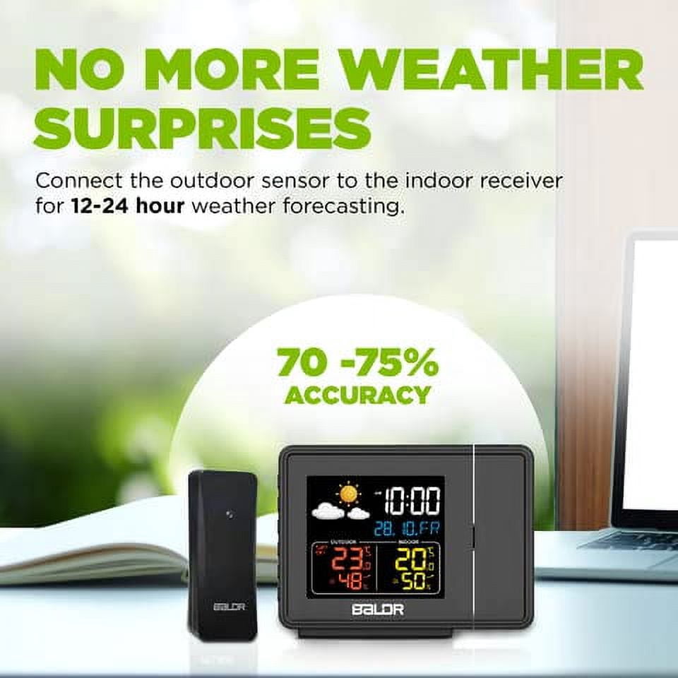Baldr Atomic Digital Projection Alarm Clock with Ceiling Display, Calendar, and Indoor OutdoorTemperature with Remote Sensor