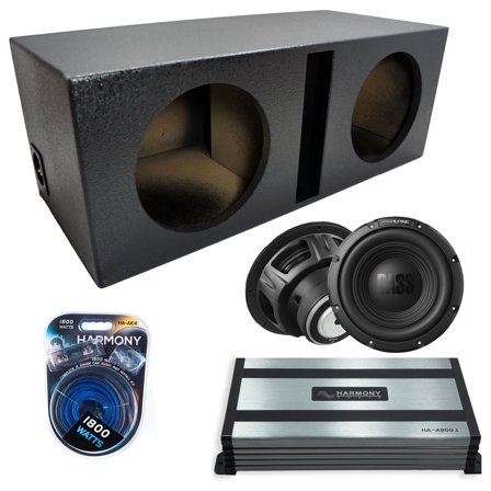 Harmony Audio Alpine W10S4 Dual 10" Subwoofer 500W Ported Sub Box Rhino Coated | HA-A800.1 Amplifier, 4GA Amp Kit